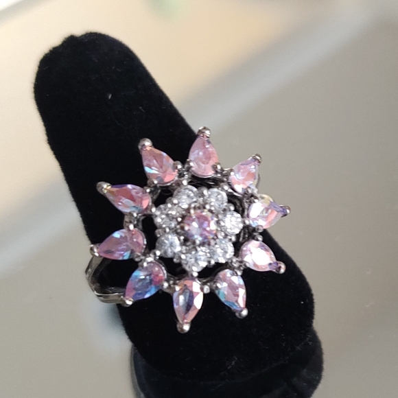 925 Silver Stamped Mystic Pink Topaz and white topaz size 10 cocktail ring. - Picture 2 of 5